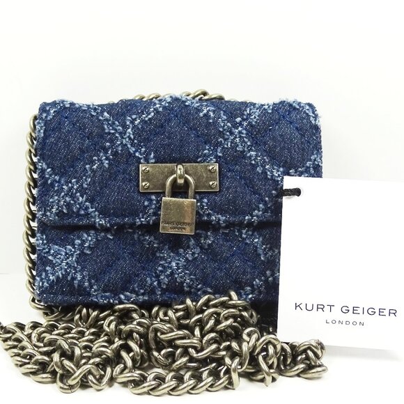 KURT GEIGER Micro Brixton Blue Cotton Crossbody Bag/Wallet - Picture 1 of 7